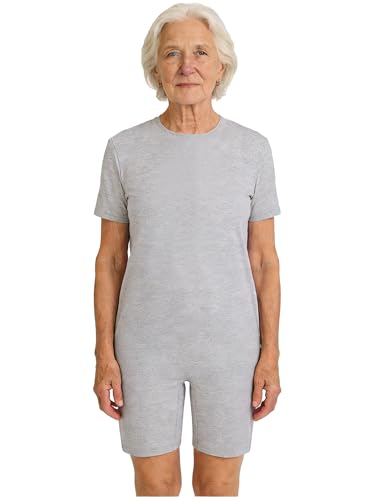 Sxiwei Pyjama Combinaison Femme Homme Fermeture Éclair au Dos Body Vêtement Adapté Pyjama Personnes Âgées Alzheimer Incontinence Gris S