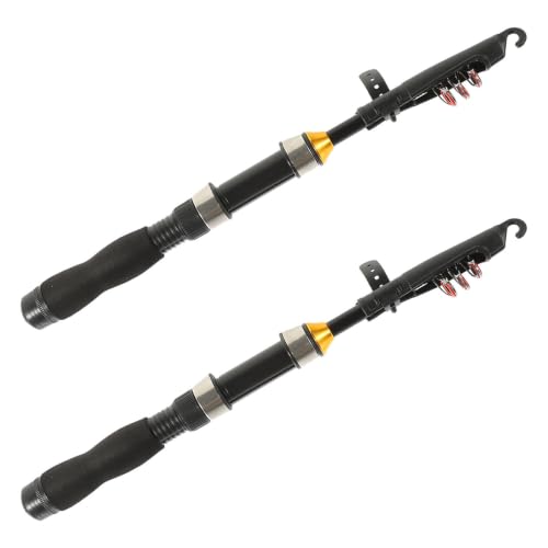 LIFKOME 2 Pièces Canne à Pêche à Lancer Télescopique Mini Canne à Pêche Courte en Alliage D'aluminium et Fibre de Verre Noire Section Courte Mini Moulinet pour Grands Poissons Débutants