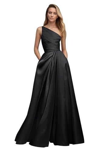 Dream Wedding Patchwork Satin Prom Dresses with Pockets Black 12