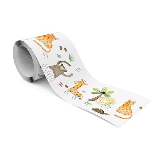 Muralo - Cenefa autoadhesiva - Cenefa de papel pintado para pared - Decoración para paredes, muebles, techos, papel pintado, revestimientos de paredes, puertas - animales de acuarela en safari - Br.10
