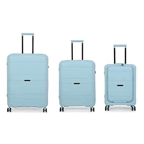 Image of it luggage Momentous Sky Blue Set of 3-Large, Medium & Cabin-20,24,28 inches Cabin with Padded Laptop Section and Large and Medium Expandable Polypropylene Hardsided with TSA Lock 8 Wheel Trolley Bag