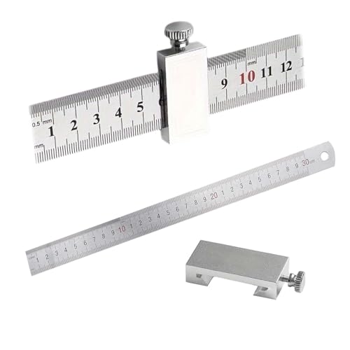 Messing stahl lineal,Anreißlineal Edelstahl,Kombinationswinkel Zimmermannswinkel,LinealMessing Anreisswerkzeug,Positionierblock Paralleles Lineal,Streichmaß Metall mit Anschlag,Metalllineal (silbrig)