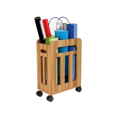 Cesta con Ruedas para Esterilla de Yoga, Organizador de Esquina para Equipos de Fitness para Rodillo de Espuma, Correas de Yoga y Bandas de Resistencia (marrón)