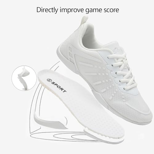 Image of White Cheer Shoes Women Girls Black Mesh Breathable Dance Sneakers | Cheerleading Athletic Sneakers Cheerleader Gymnastic Competition School Sports Flexible Footwear
