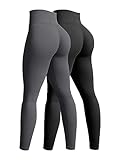 OQQ Women's 2 Piece Yoga Legging Seamless Workout High Waist Butt Liftings Athletic Leggings Black Darkgrey