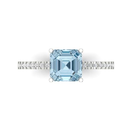 2.7 ct Cushion Cut Natural Aquamarine 14k Yellow Gold Solitaire with Accents Wedding Engagement Bridal Promise Ring