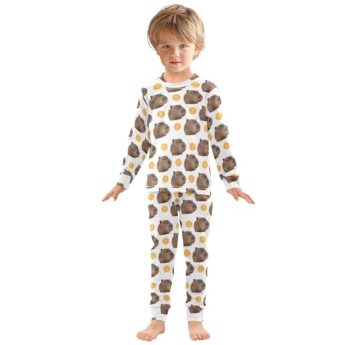 Capybara Orange Pattern Cute Pajama Sets Long Sleeve Top and Pants, Snug Fit Sleepwear for Night Wears3