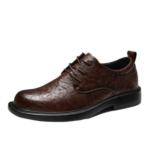 Mens Spring Leather Dress Shoes Casual Round Toe Versatile Business Oxford Shoes Youth Breathable Lace up