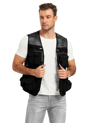 Flygo Men's Fishing Vest Utility Lightweight Outdoor Travel Safari Photo Cargo Vest with 16 Pockets4
