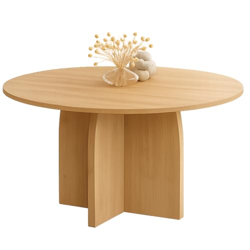 IDMarket - Table à Manger Fixe japandi Ronde Edith 6 Personnes Bois Effet hêtre 110 cm