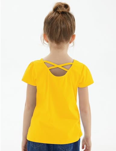 Image of Noomelfish Girls Criss Cross Back T-Shirts Short Puff Sleeve Tee Tops (5-12 Years)