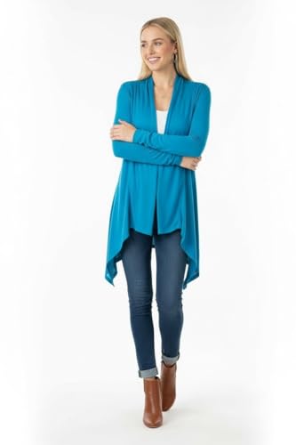 Image of ToBeInStyle Womens Open Front Long Sleeve Lightweight Asymmetrical Draped Cardigan with Side Pockets