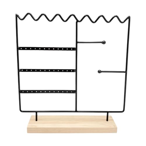Stable Metal & Wood Jewelry Display Stand, Adjustable Earring with Removable Base for Necklaces Bracelets Home Use Jewelry Holde