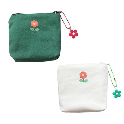 2pcs Cute Canvas Coin Bags for Women Sanitary Napkin Organizer Pouch Small Storage Bag for Period Products Travel-Friendly Feminine Product Holder Random Color