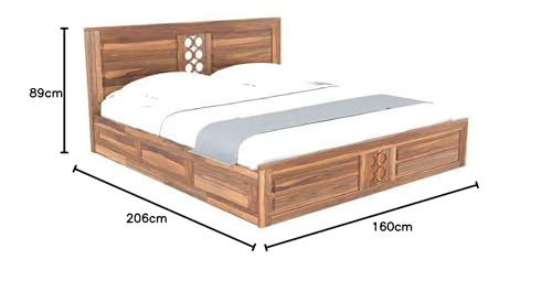 Image of Sheesham Wood Queen Size Bed with Box Storage | Wooden Palang Double Bed Cot Furniture | Double Bed for Bedroom, Recommended Mattress Size: 78 inchX60 inch, Natural Finish