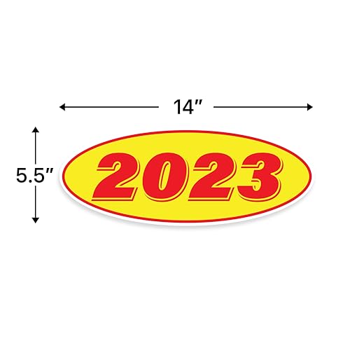 Image of 2023 Car Model Year Windshield Stickers | 14 inch x 5.5 inch Oval Stickers for Car Dealerships, Vehicle Windshields (Pack of 12)