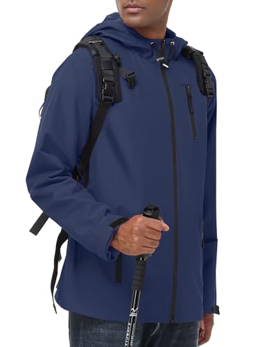 Image of Avoogue Mens Waterproof Lightweight Rain Jacket Breathable Active Outdoor Hooded Raincoat Casual Trendy Jackets Work Jacket