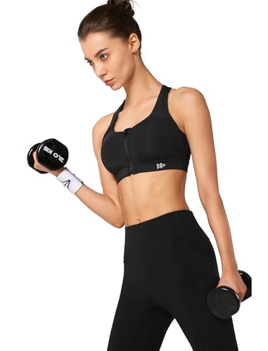 Image of Yvette Racerback Sports Bras for Women High Impact Front Zip Supportive Wireless Workout Bra