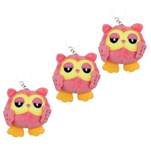 3 Pièces Porte-clés Pendentif Dessin Animé Hibou en Peluche Rose
