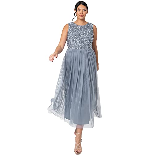 Maya Deluxe Damen Bridesmaid Dress, Dusty Blue, 52 EU