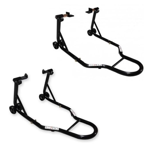 cruizer – Caballetes Para Moto universales delantero con ataques A conos y trasero con ataques A placas, ajustable con ruedas de base y Barras de Refuerzo laterales, Carga Total 600 kg