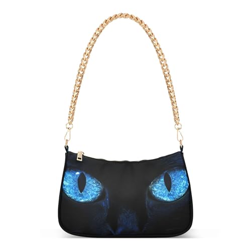 Black Blue Glowing Eyes Ladies Shoulder Bag Floral for Women Hobo Evening Purse Elegant Clutch Handbag Zipper Closure