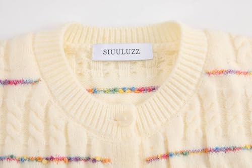 Image of Girls Cardigan Sweater Button Up Long Sleeves Cable Knit Sweater Colorful Striped Knitted Top
