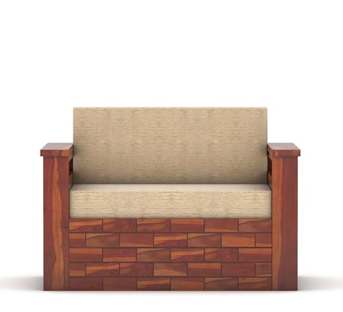 Image of Sheesham Wooden 2 Seater Sofa Cum Bed with Mattresses for Home Living Room | Rosewood 2 Seater Sofa Cums Bed for Bedroom Without Pillow | Solid Wood Sofa Bed (Honey, 2 Seater)
