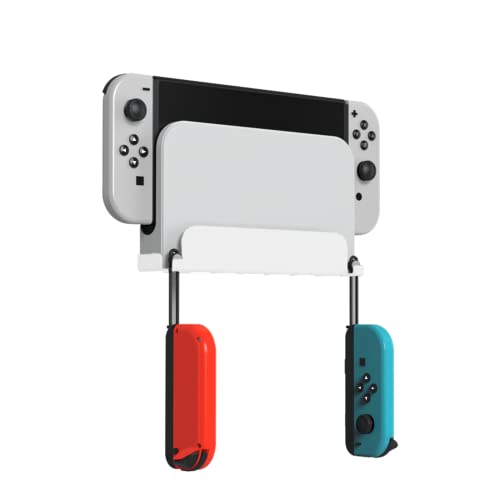 EJGAME Switch OLED - Soporte de acero blanco, soporte de montaje en pared compatible con Nintendo Switch y Switch OLED-blanco