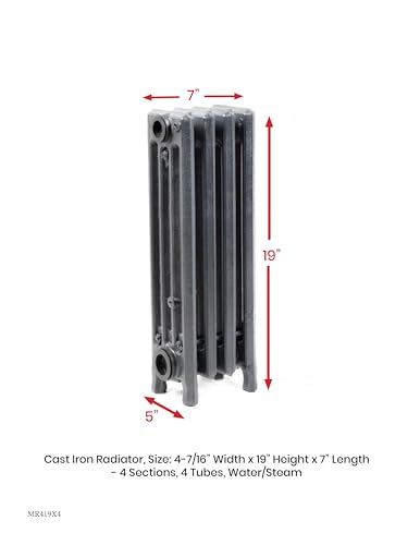 Cast Iron Radiator, 19" Height, 4-7/16” Depth, 7" Length, 4-Tube, Steam Radiator, Hot Water Radiator, Home Radiator, Cast Iron Radiators for Home Heating, Cast Iron Heater, by Oswald Supply