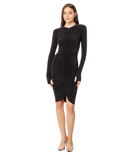 fitted lace wedding dress Long Sleeve V Neck Shirred Front Dress to Knee, Black, XS at Amazon Women's  Clothing store