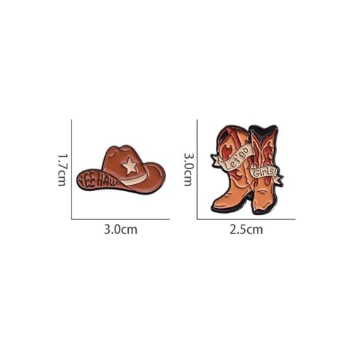 Image of Cowboy Cowgirl Boots Hat Lucky Enamel Pin Brooch for Women Girls Boys 2 Pcs Brown Western Cute Novelty Lapel Pins Star Letter Brooches Travel Adventure Badge Backpack Jewelry Decoration