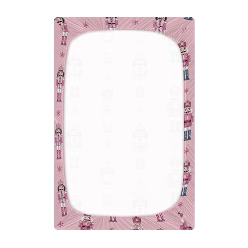 Image of Christmas Nutcrackers Pinks Crib Sheets Soft Breathable Fitted Baby Crib Sheets Mattress Cover for Girls Boys, 52 inch x 28 inch x 9 inch