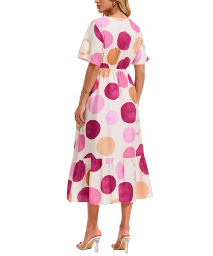 Image of Women's Summer Short Sleeve Maxi Floral Flowy Dresses with Pockets