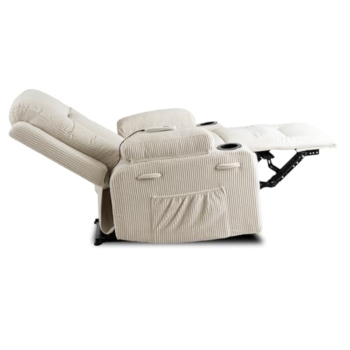 MEBEL ELITE Massagesessel Box beige – Relaxsessel mit Massagefunktion und Liegefunktion, TV Sessel mit Fußstütze und Getränkehalter, gepolsterter Kinosessel für Wohnzimmer – Bild 7
