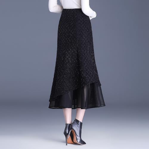 Women's Mesh Splicing Lace High Waist Bodycon Fishtail Half Skirt Sparkle Long Midi Hip-Covering Midi2