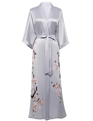 BABEYOND Kimono Robe Cover up Long Floral Satin Sleepwear Silky Bathrobe Bachelorette Robe