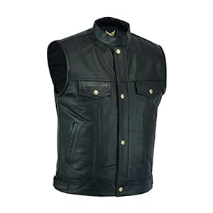 Leatherick SOA heren echt lederen motorvest met open knopen voor paardrijden en modieus gilet in stijl (4XL – EUR64)