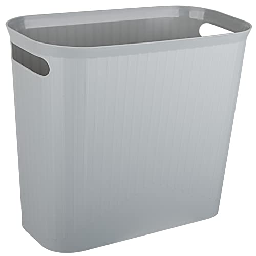 Image of rejomiik Small Trash Can, 3.5 Gallon Garbage Can, Slim Waste Basket, Plastic Trash Bin Container with Handles for Bathroom, Bedroom, Home, Office, Dorm Room, Kitchen, Rectangular, Gray, 1 - Pack