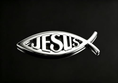 Image of 3D Chrome Emblem Badge Sticker Jesus Fish Decal Stickers Decoration for Car, Truck, Motorcycle, RV, Scooter, SUV, Door, Window (Silver Fish)