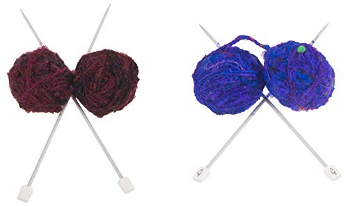 Knitsilk Premium Handspun Recycled Sari Silk Yarn (Combo Of 2, 20 Yards, Maroon & Royal Blue) Yarn Starter Pack, Yarn Kit For Knit, Crochet, Tapestry, Jewelry #TOP3