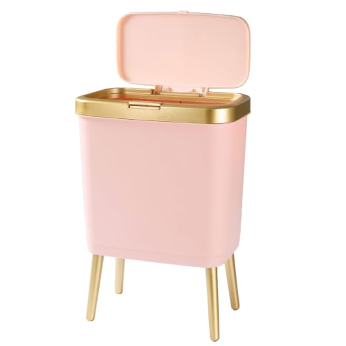 Image of Trash Can with Lid,Pink and Gold Garbage Can Bathroom,4 Gal,Slim
