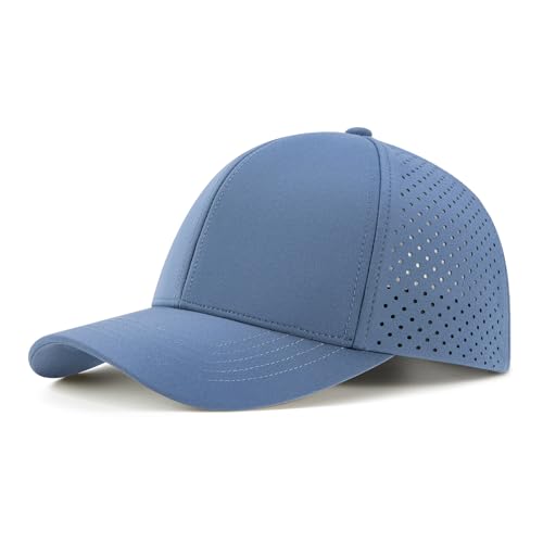 VOBOOM Men Quick Dry Baseball Cap Laser Cut Mesh Ball Curved Brim Snapback Hat (Blue)