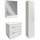 Weißes hängendes 4-teiliges Badezimmermöbel Set für kleinere & mittlere Bäder in harmonischer Optik