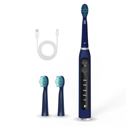 Image of Obvie Sonic Electric Toothbrush For Adults With 5 Modes, 3 Brush Heads, Rechargeable & IPX7 Waterproof, 30-Day Battery Backup, Automatic Power Toothbrush for Men Woman (Blue)