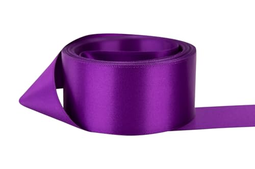 Image of Ribbon Bazaar Double Faced Satin - Premium Gloss Finish - 100% Polyester Ribbon for Gift Wrapping, Crafts, Scrapbooking, Hair Bow, Decorating & More - 2 inch Ultra Violet 25yd