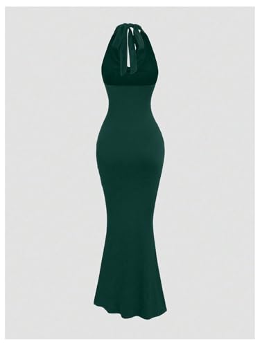 Image of GORGLITTER Women's Halter Formal Cocktail Beach Wedding Guest Maxi Dresses | Cinched Waisted Dress, Cowl Neck Dress, Birthday Club Dresses, Date Night Going Out Dress for Women