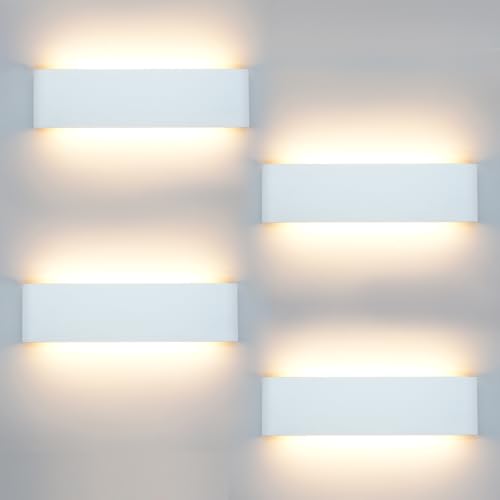 KICAAO 4pz Lampada Interno LED moderne Applique da Parete Bianco Illuminazione Bianco Caldo Luce Alluminio 12W per Casa Soggiorno Camera da Letto Scale (28.5CM)