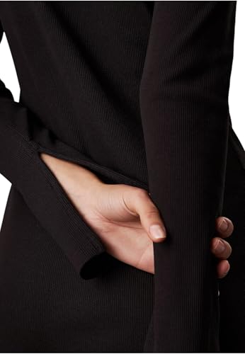 Calvin Klein Women’S Woven Label Short Ribbed Dress With Long Sleeves, Black (Ck Black), L - 4