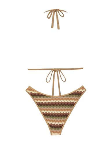 Image of seamoly Women's Bikini Sets Halter Neck Crochet Colorblock Two Piece Swimsuits Open Back Sexy High Cut Thong Bathing Suit